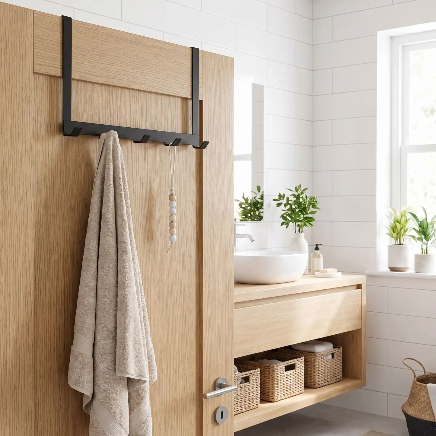 Porte-manteau porte LYKKE™ DØRPLASS sans perçage en métal noir salle de bain
