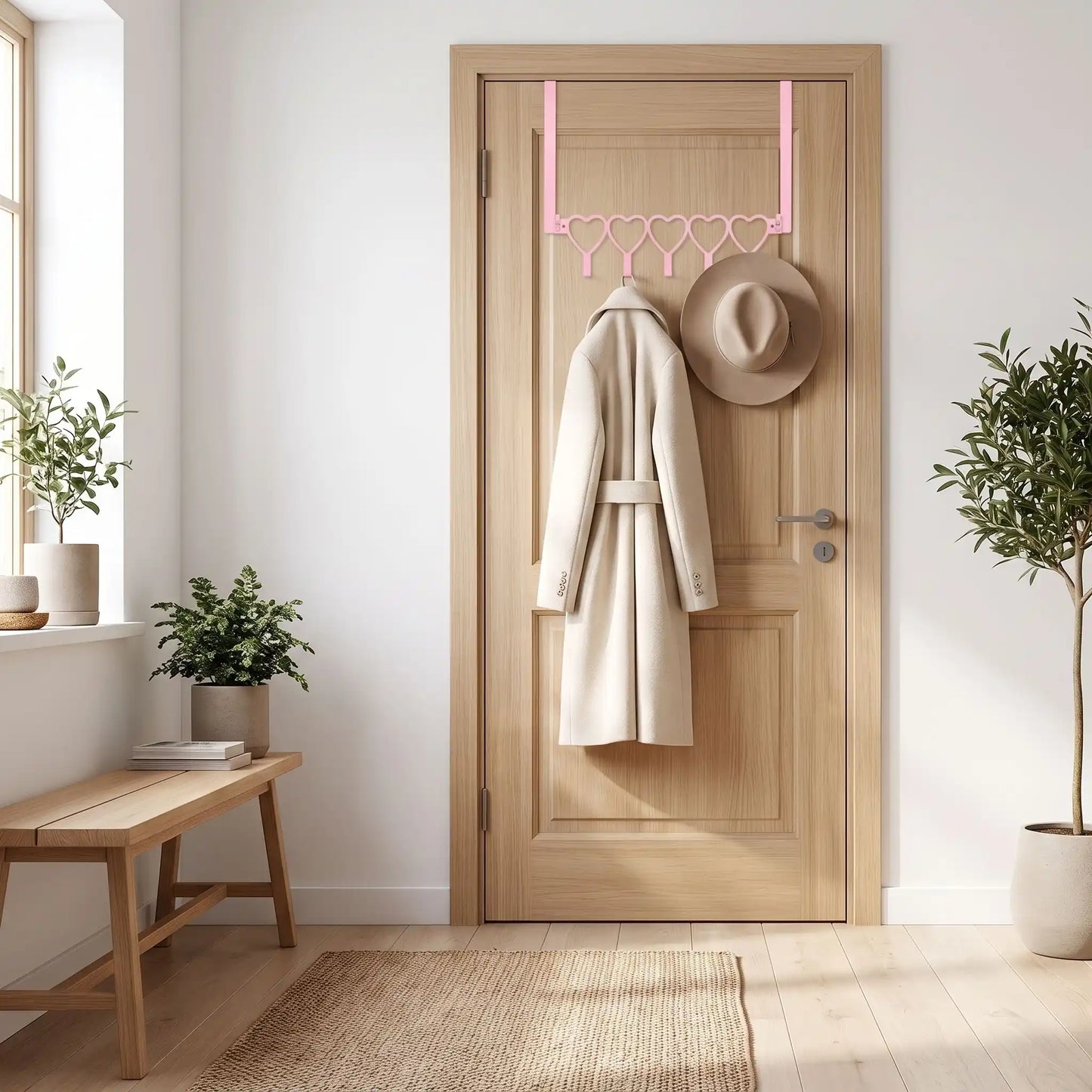 Porte‑manteau de porte rose cœur sans perçage LYKKE™ pour accrocher manteaux et accessoires
