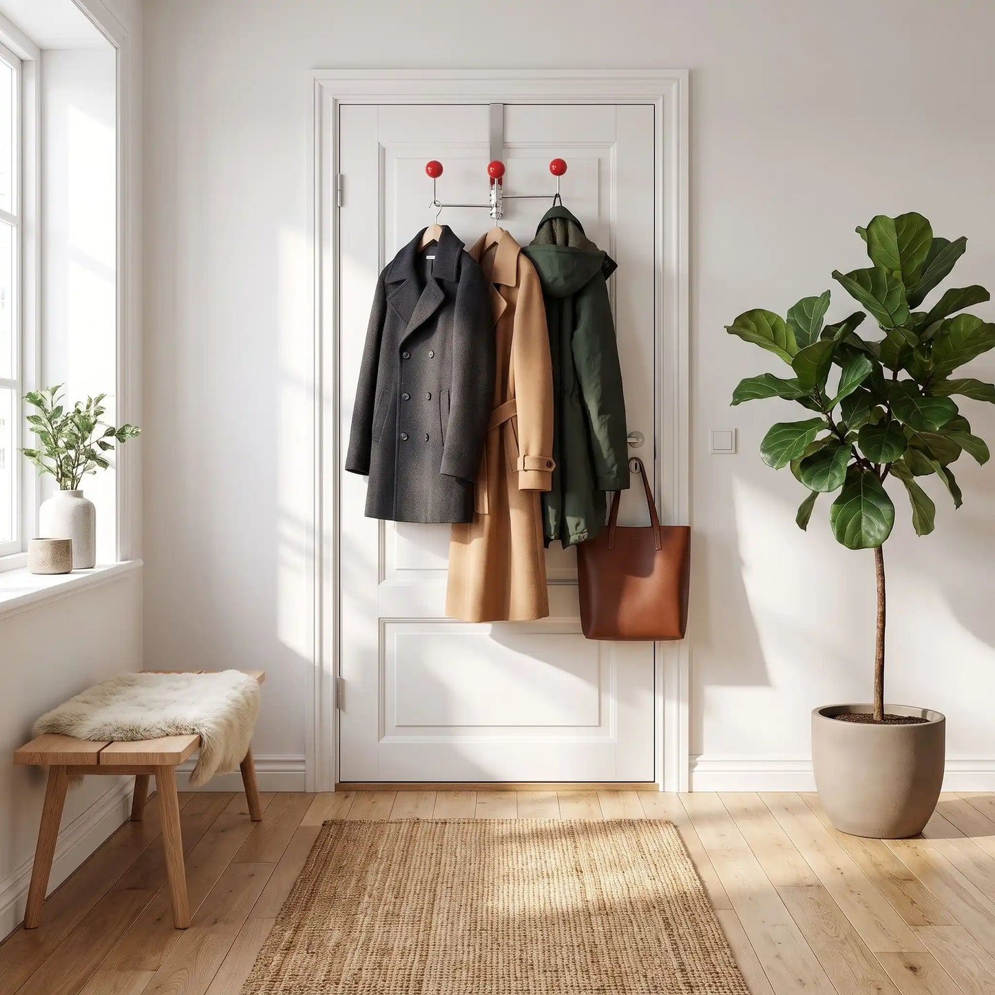 Porte‑manteau de porte rotatif sans perçage LYKKE™ finition acier au carbone pour rangement quotidien