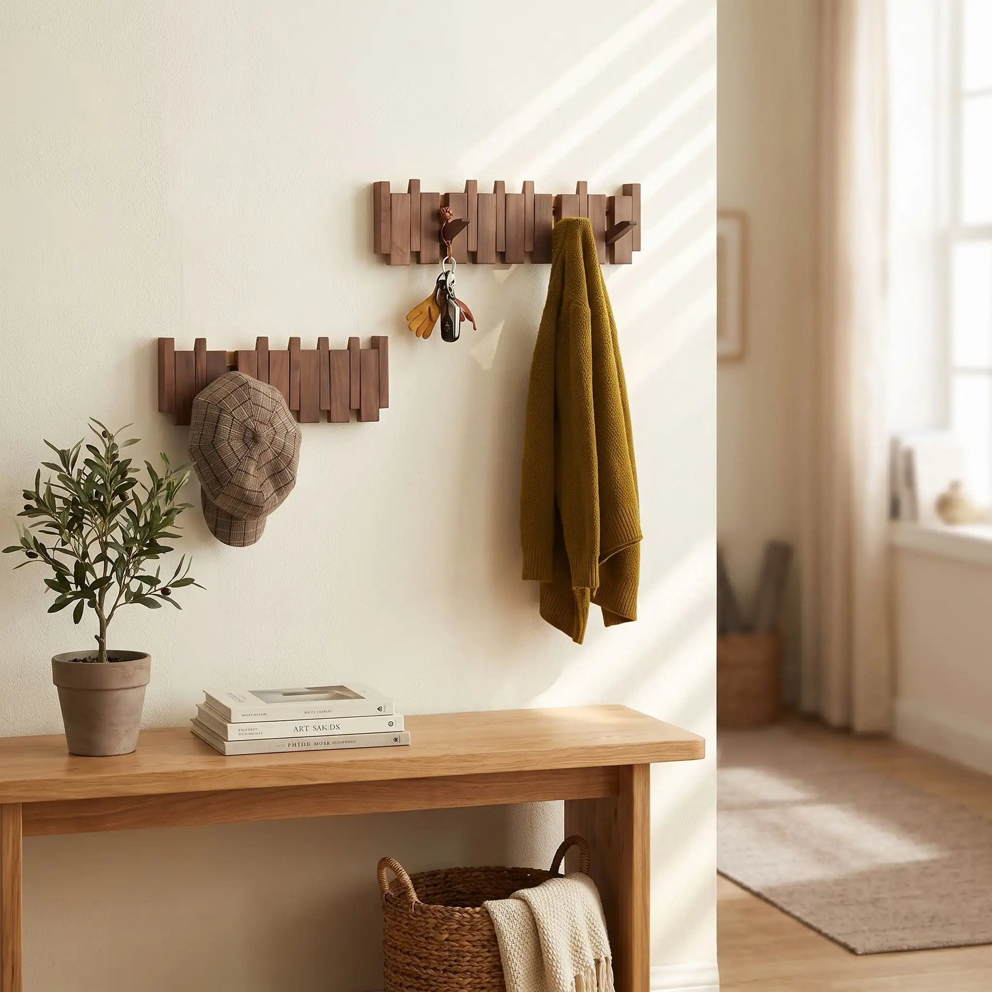 Porte manteau mural SKOG™ rétractable en bois massif, détail du mécanisme, 1 unité (vendu en lot de 4)