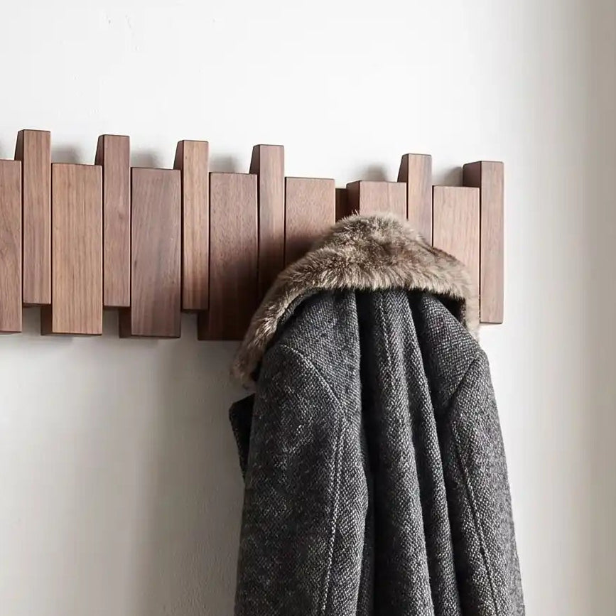 Porte‑manteau mural SKOG™ en bois massif rétractable, montage mural scandinave, 1 unité (vendu en lot de 4)