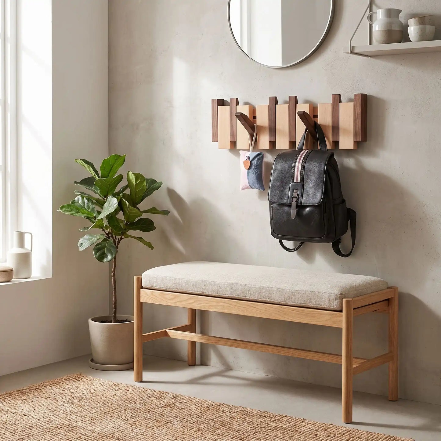Porte‑manteau mural SKOG™ en bois massif rétractable, style scandinave, présentation d’une unité (vendu en lot de 4)