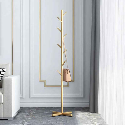 Porte-manteau sur pied doré en métal, design minimaliste et chic pour intérieur moderne