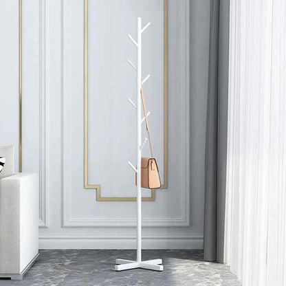 Porte-manteau sur pied blanc en métal, design minimaliste pour une entrée ou une chambre ordonnée