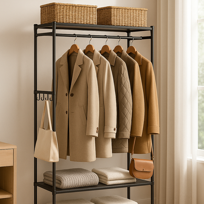 porte manteau sur pied mobile Rollastand dans une salle de rangement