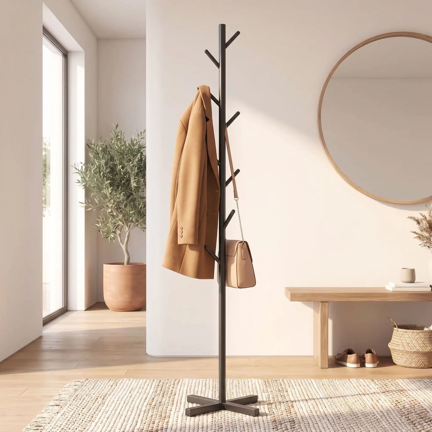 Porte-manteau sur pied LYKKE élégance métallique dans une entrée scandinave