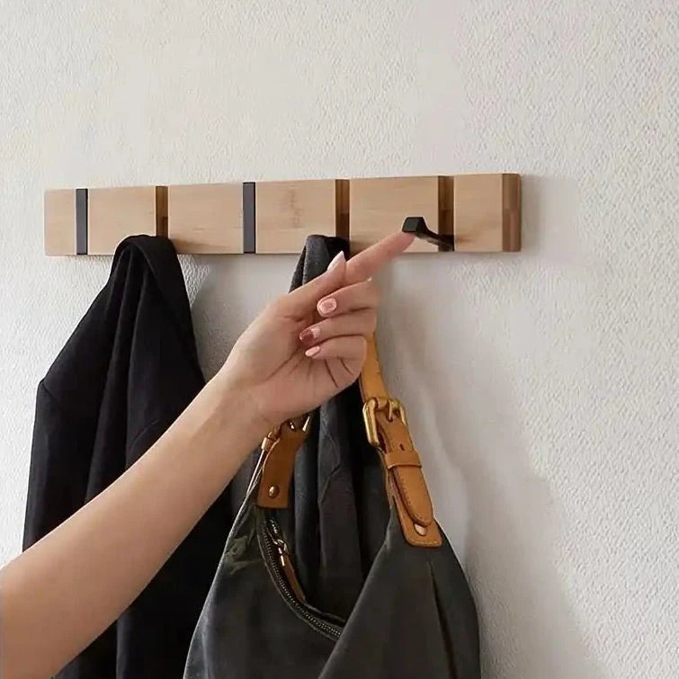 Porte‑Manteau Mural Bois | Bambou à Crochets Pliants Porte-manteau mural Rangement signature 