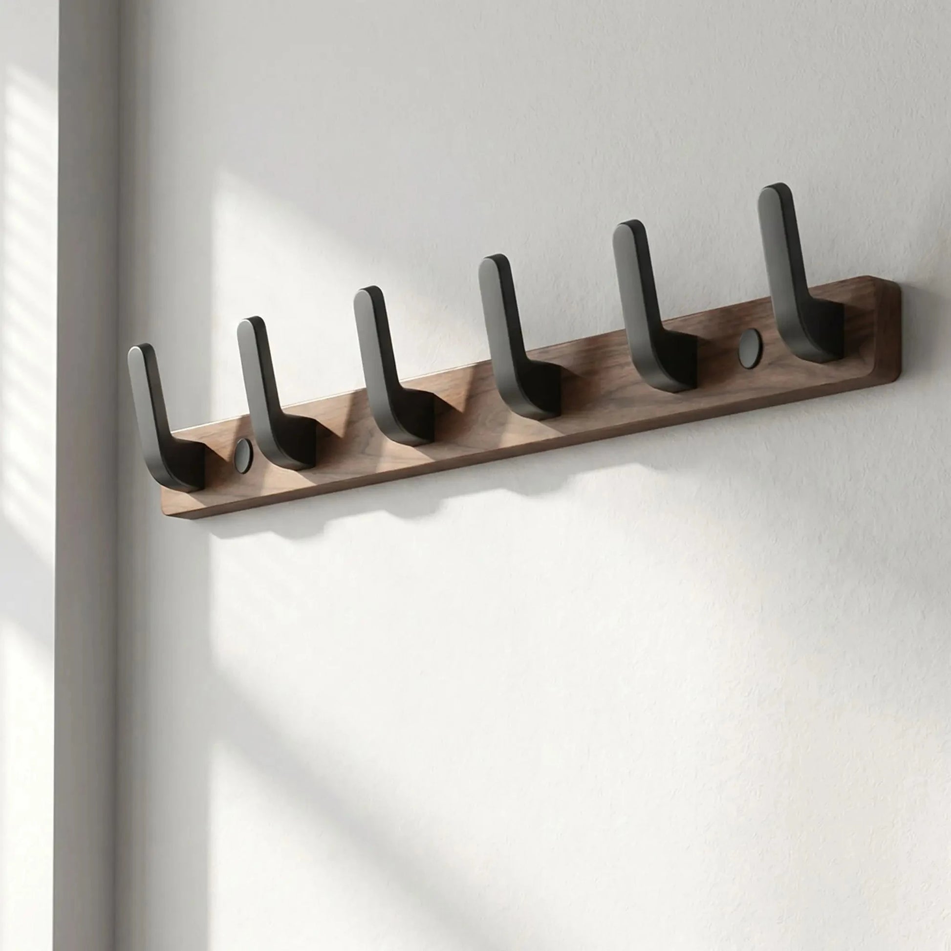 Porte‑Manteaux Mural | Bambou Nan™ Design & Robuste Porte-manteau mural Rangement signature Noyer Profond 6 crochets (55 cm) 