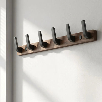 Porte‑Manteaux Mural | Bambou Nan™ Design & Robuste Porte-manteau mural Rangement signature Noyer Profond 6 crochets (55 cm) 