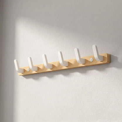 Porte‑Manteaux Mural | Bambou Nan™ Design & Robuste Porte-manteau mural Rangement signature Blanc Épuré 6 crochets (55 cm) 