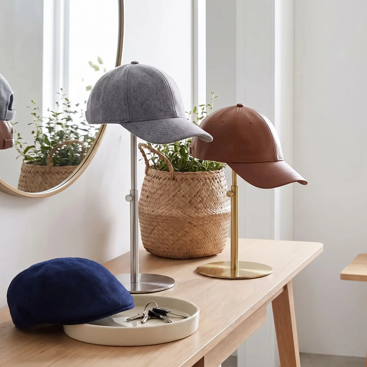 Présentoir à casquette LYKKE™ design métal dans une belle entrée