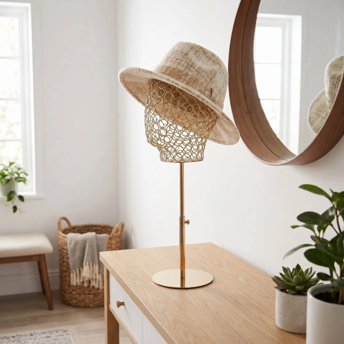 Présentoir à casquette LYKKE™ structure métal doré ajustable