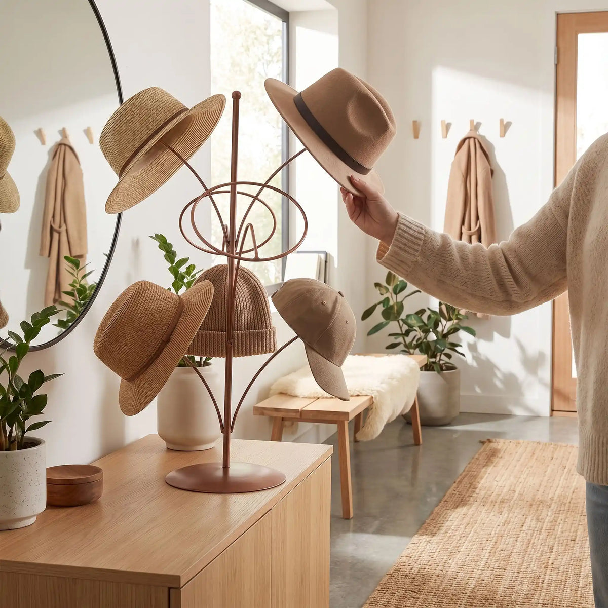 Présentoir à casquettes LYKKE™ détail métal vertical 5 places