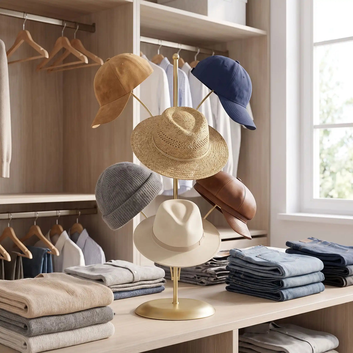 Présentoir à casquettes LYKKE™ métal vertical 5 places moderne