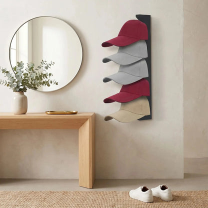 Range-Casquette Mural | Bois 5 Supports L'Exposeur™ Porte-casquette Rangement signature 