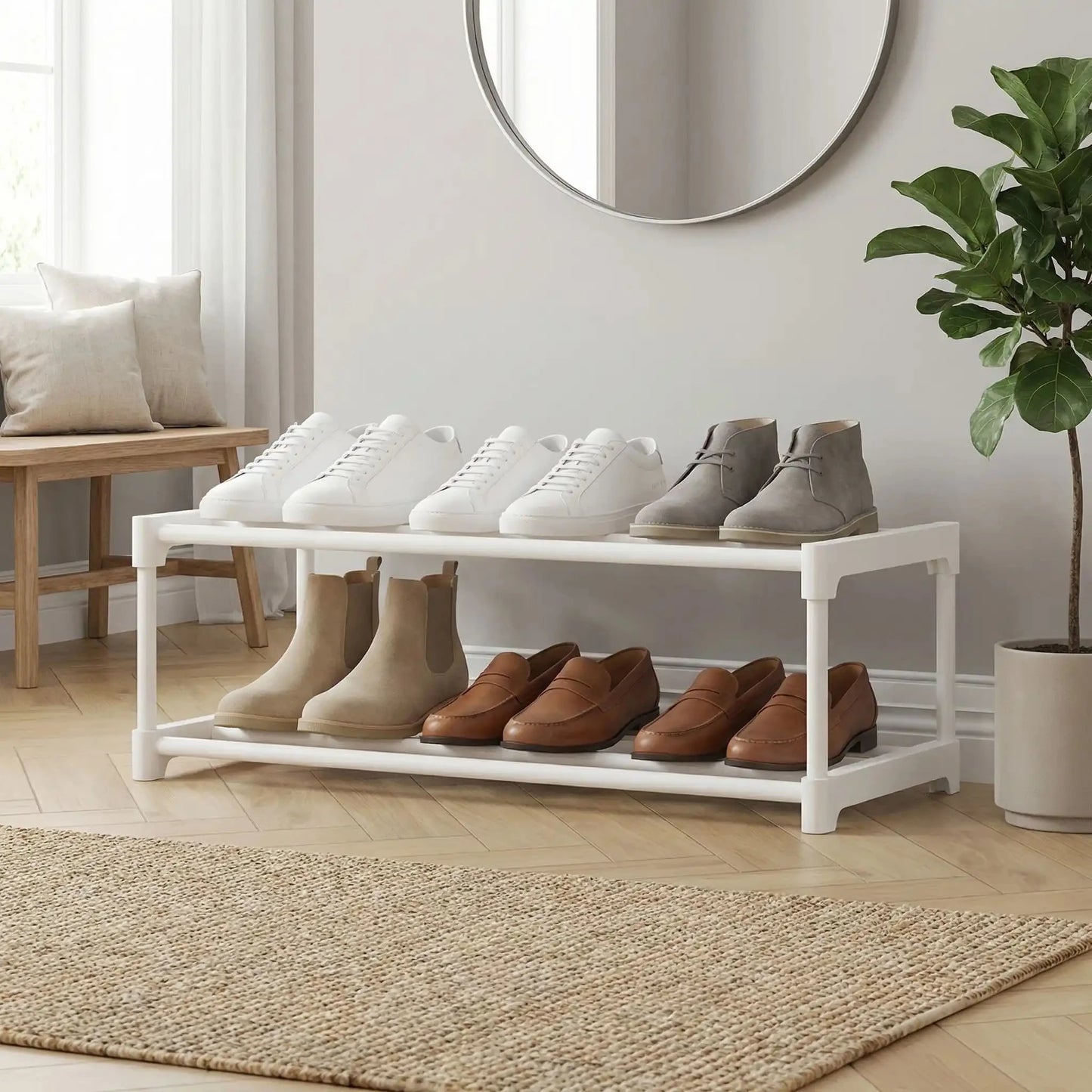 Range Chaussure | Modèle Compact 6 Paires Gain de Place Étagère à chaussures Rangement signature Blanc 