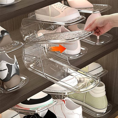 range chaussures acrylique transparent sur tablette