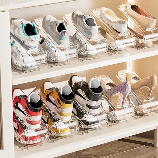 Range Chaussures | Empilable Acrylique Transparent (Lot de 2) Organisateur de chaussures Rangement signature 