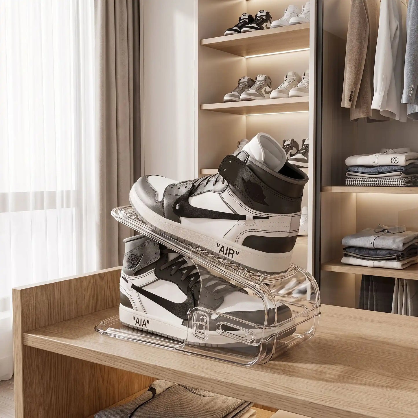 Range chaussures FJELL™ empilable en acrylique transparent pour optimiser l’espace dans l’entrée
