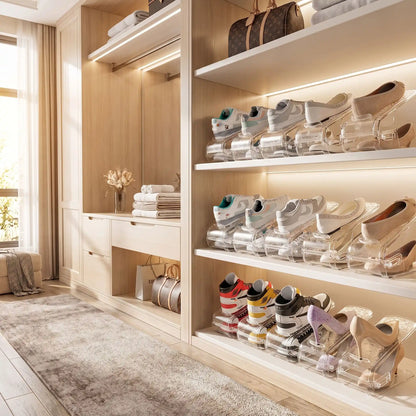 Range chaussures FJELL™ empilable en acrylique transparent pour rangement vertical pratique