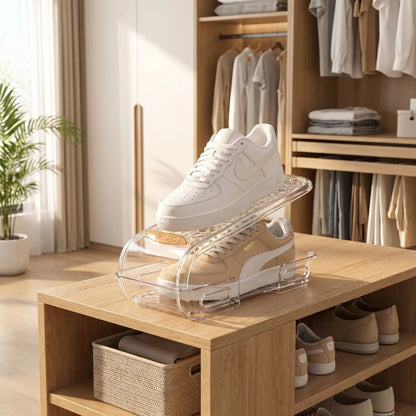 Range chaussures FJELL™ empilable en acrylique transparent pour entree harmonieuse et sans encombrement