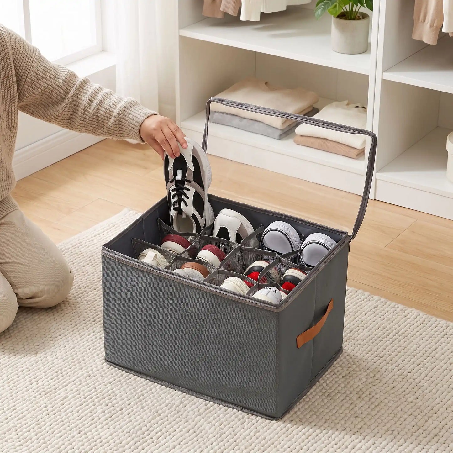 Range chaussures modulable Fjell Shoebox tissu Oxford avec structure empilable pour optimiser l’espace
