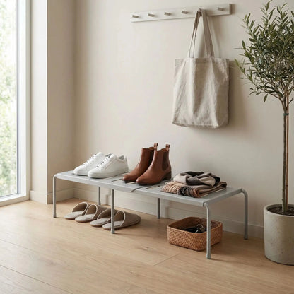 Rangement Chaussures | Organisateur Extensible et Modulaire Rangement chaussures Rangement signature Lot de 2 Gris 