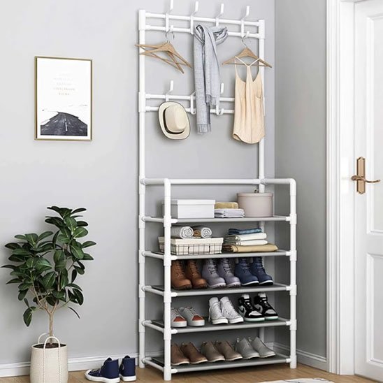 rangement chaussures gain de place OrganizHome™ avec foulard et souliers