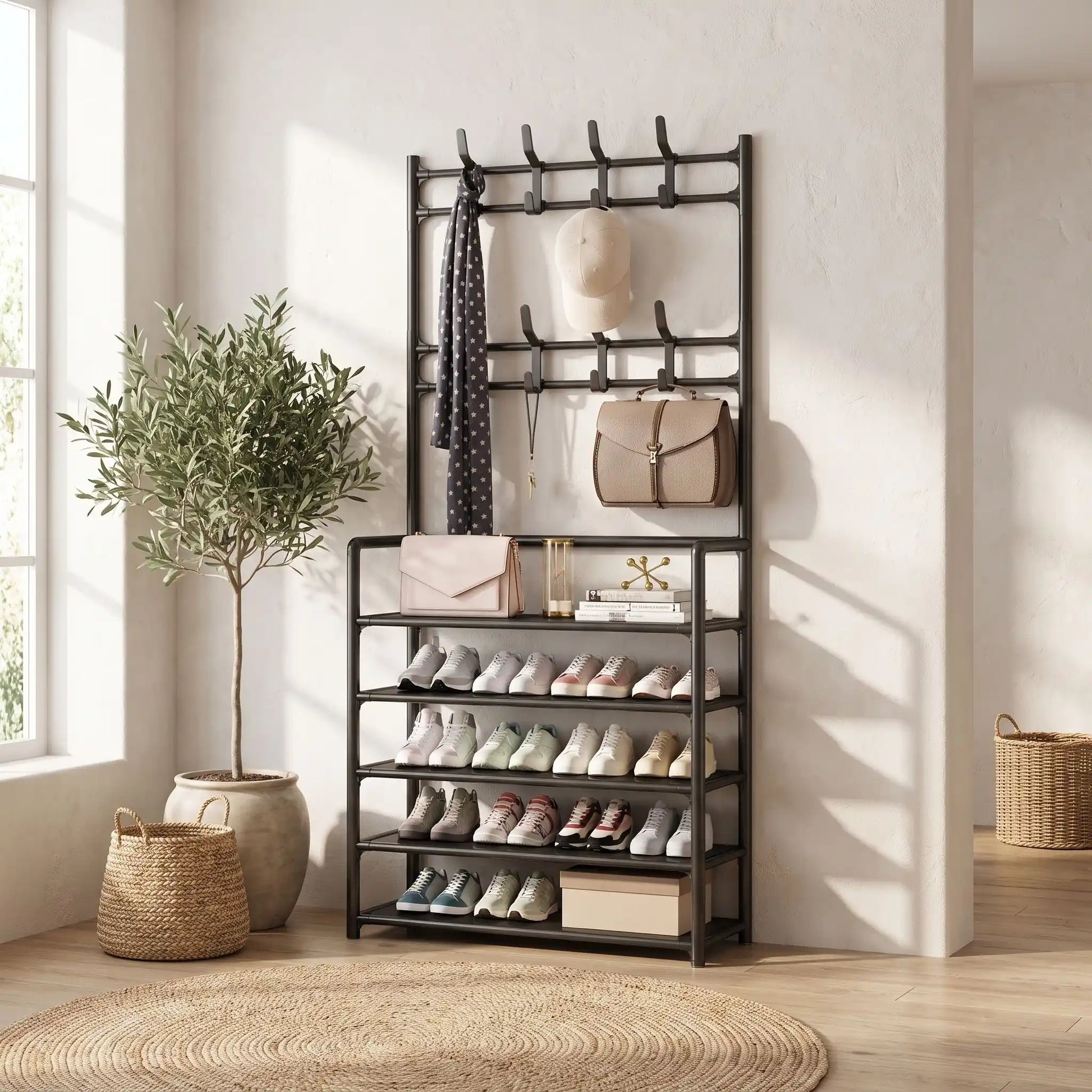 Rangement chaussures NORDEN™ noir gain de place OrganizHome™ pour optimiser l’espace dans l’entrée