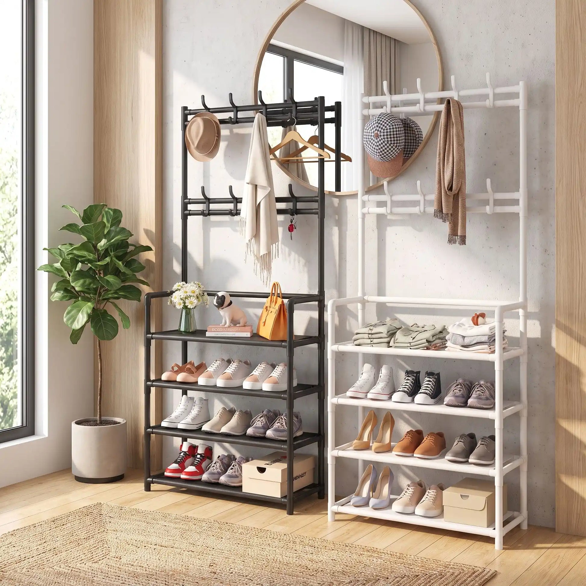 Rangement chaussures NORDEN™ noir ou blanc gain de place OrganizHome™ pour optimiser l’espace dans l’entrée