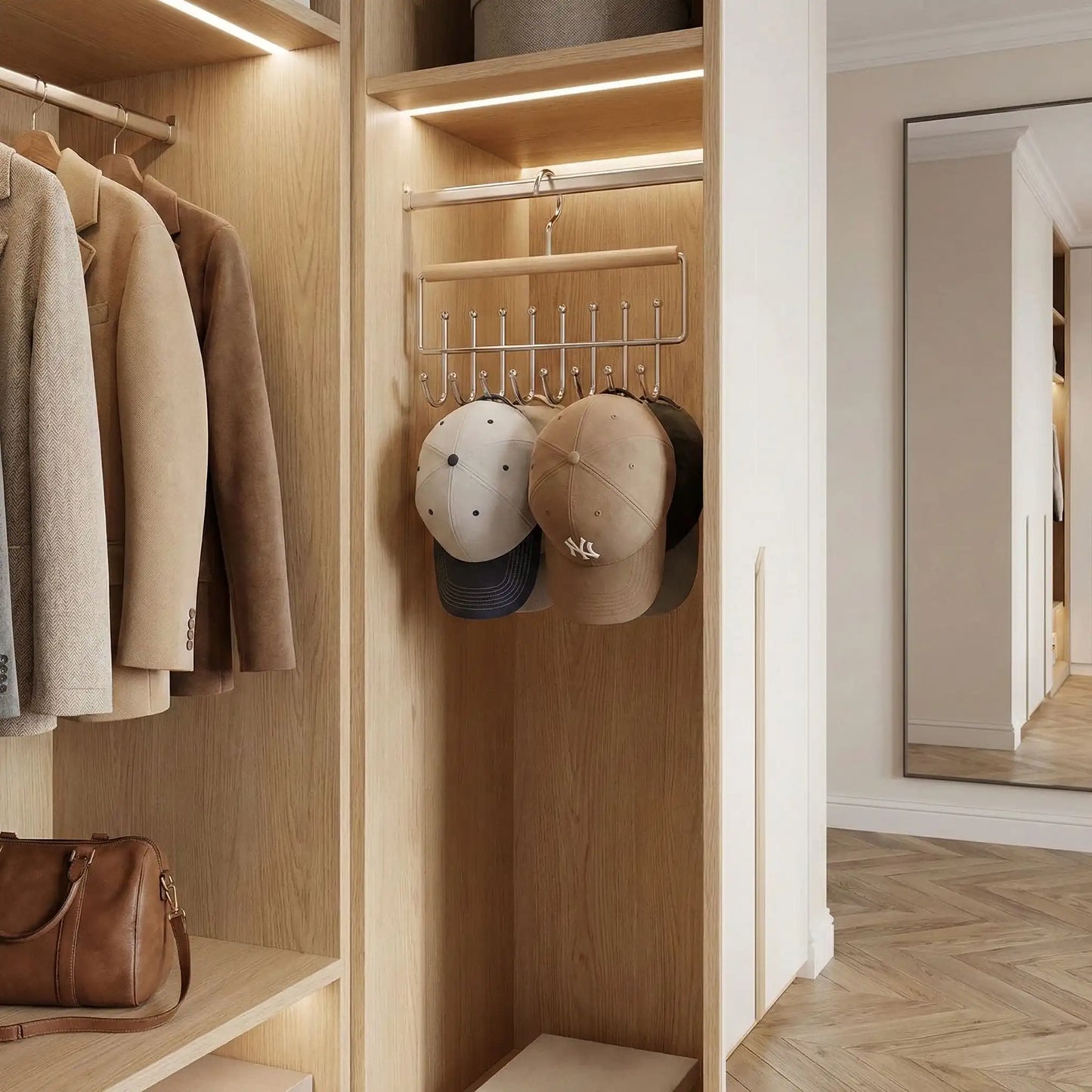 Support casquette en bois placard