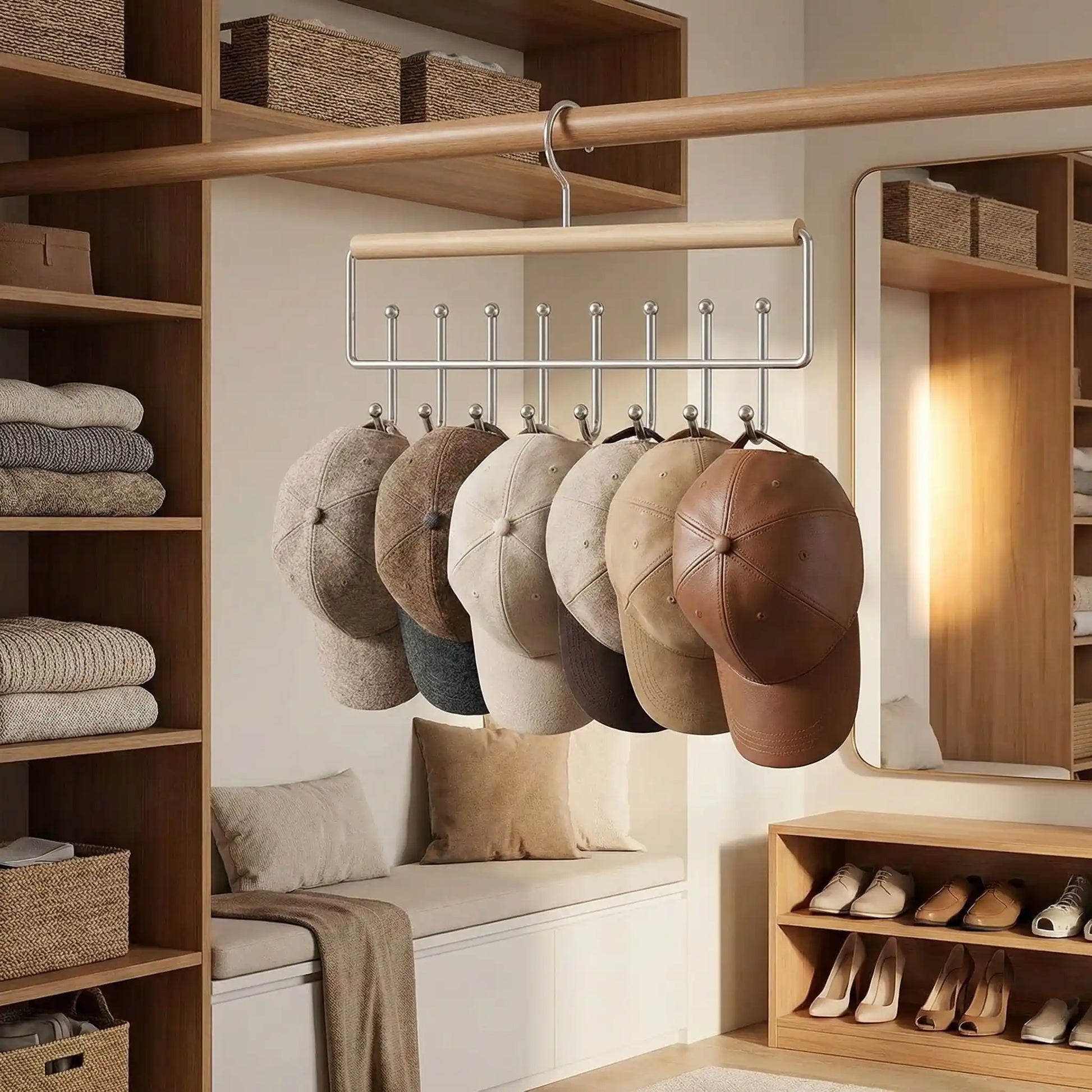 Support casquette en bois pratique