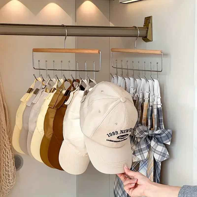 Support Casquette en Bois | Rangement 8 crochets - Rangement signature