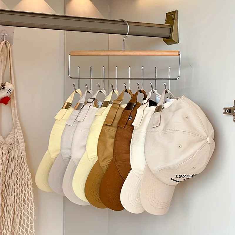 Support Casquette en Bois | Rangement 8 crochets - Rangement signature