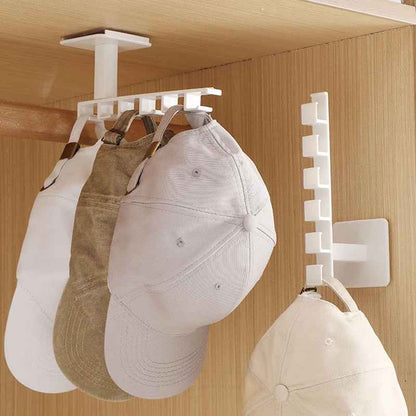  Support casquette mural blanc avec crochets multiples pour organiser plusieurs casquettes