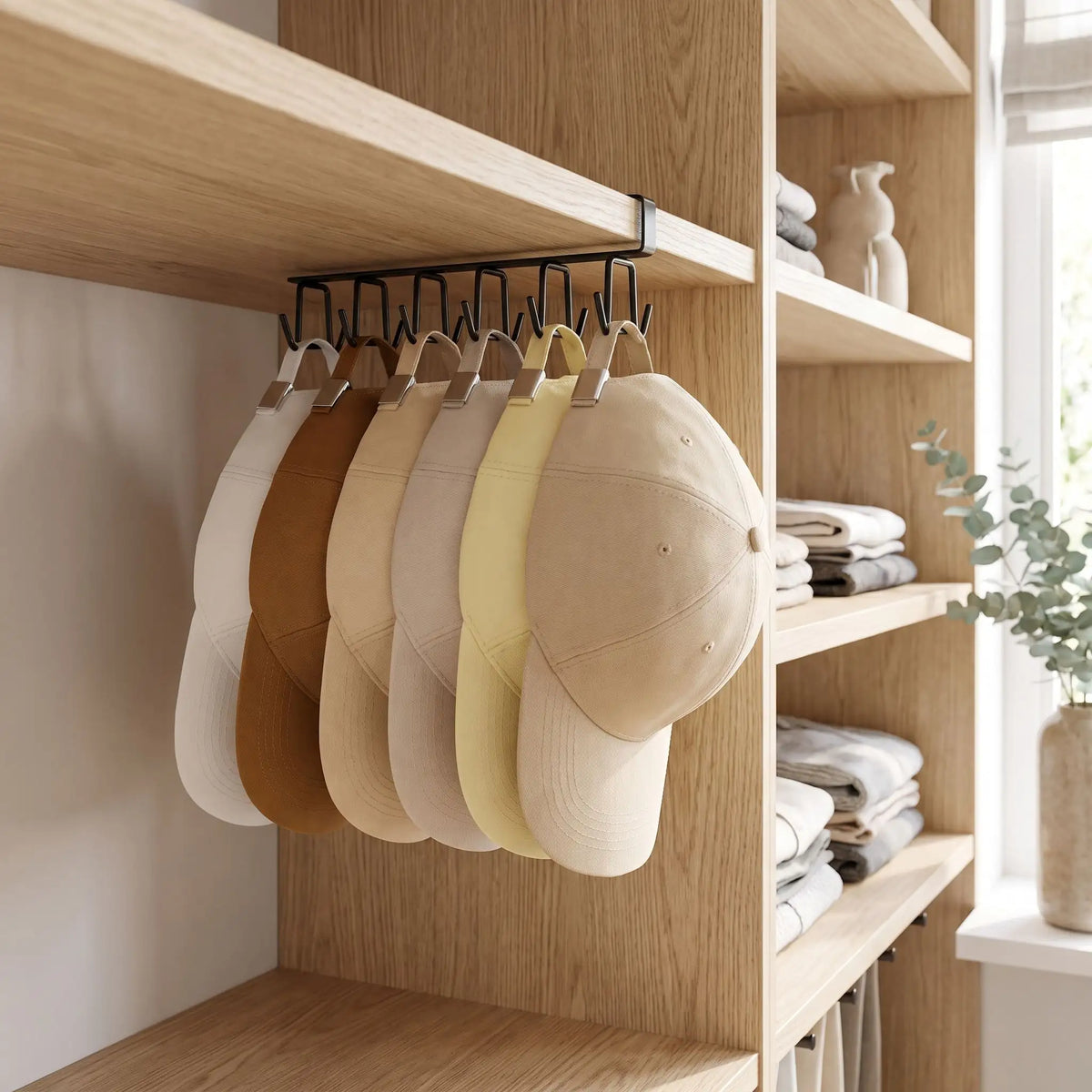 Support à casquette suspendu NORDEN™ double rangée pour placard  installé pour illustrer la suspension