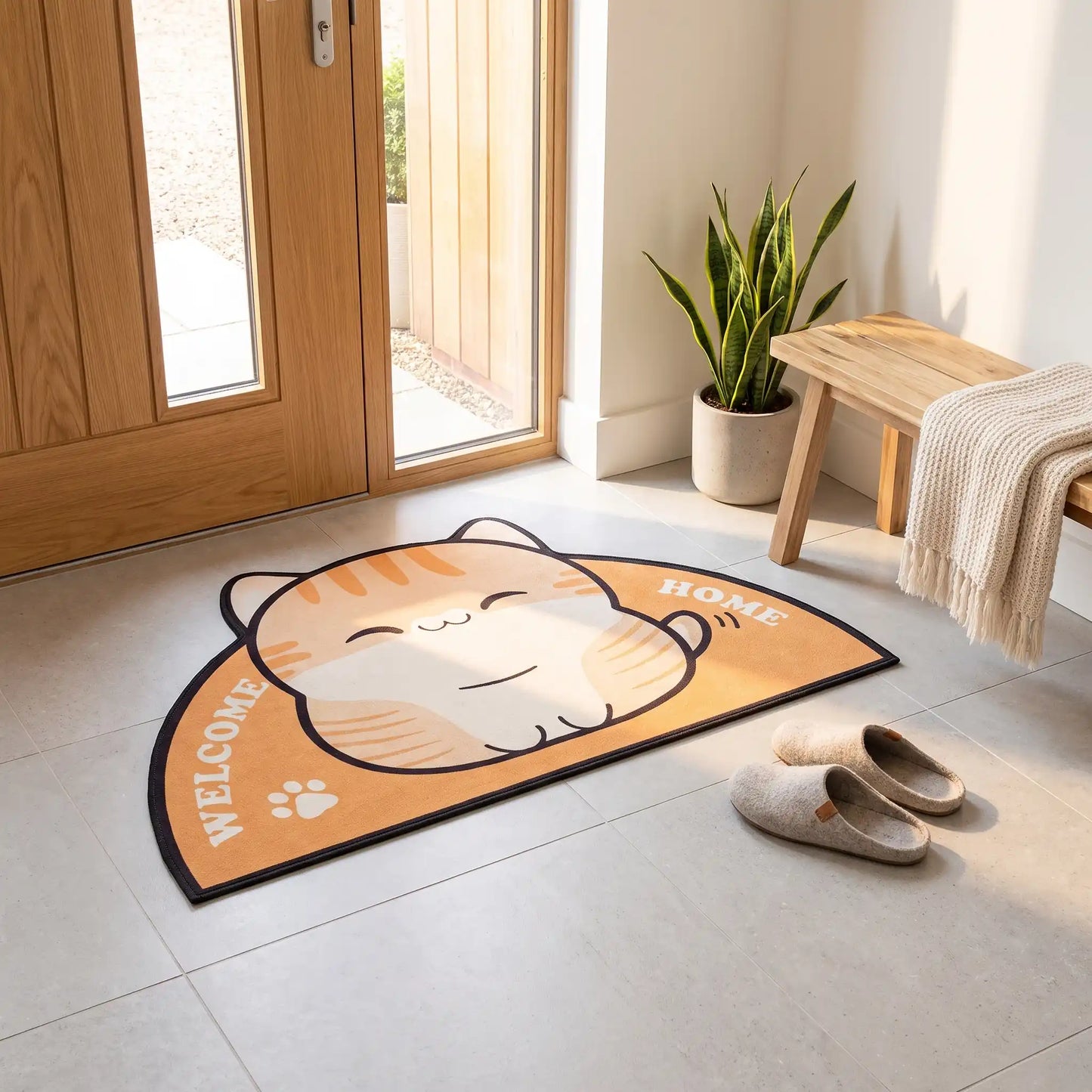 Tapis d’entrée FJELL™ motif chat jaune sécurité antidérapante en polyester
