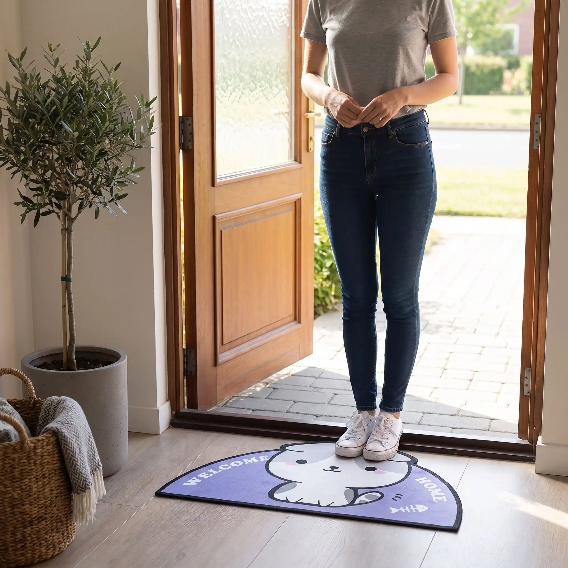 Tapis d’entrée FJELL™ motif chat violet sécurité antidérapante en polyester