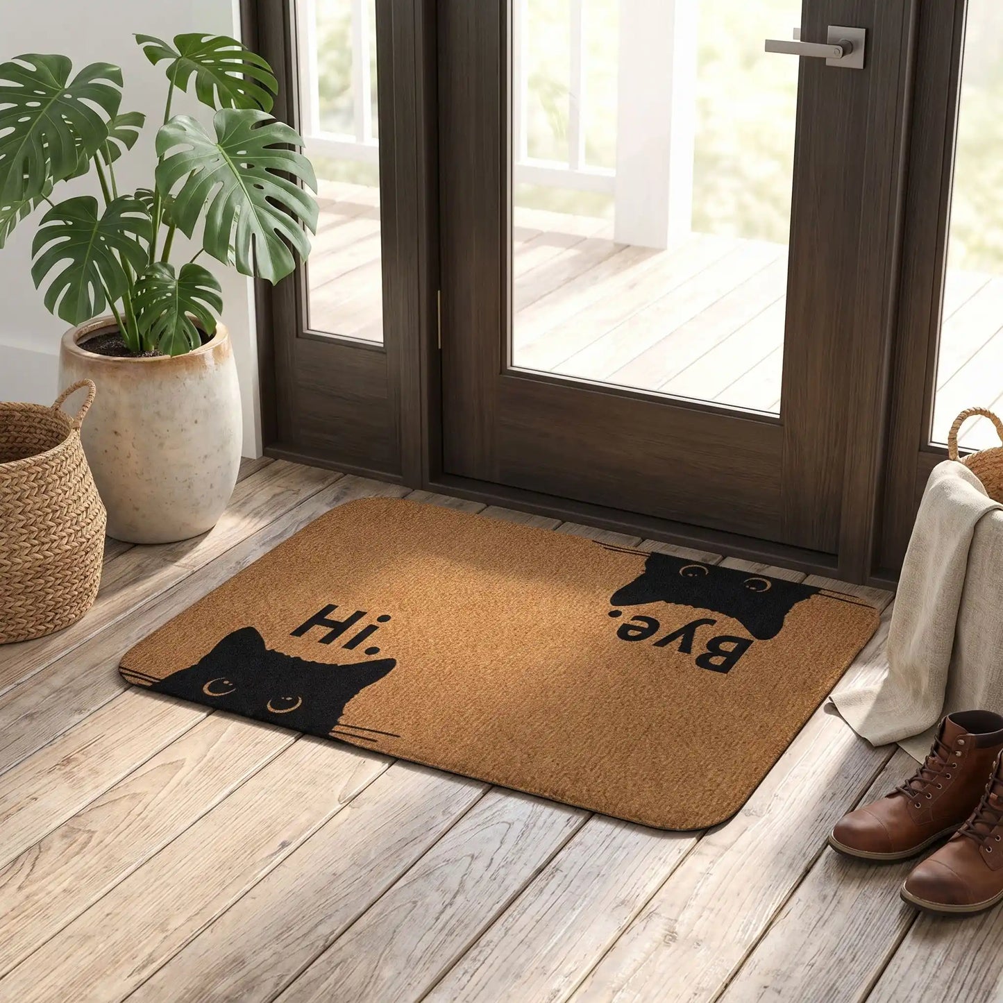 Tapis d’entrée intérieur FJELL™ chat noir style artistique