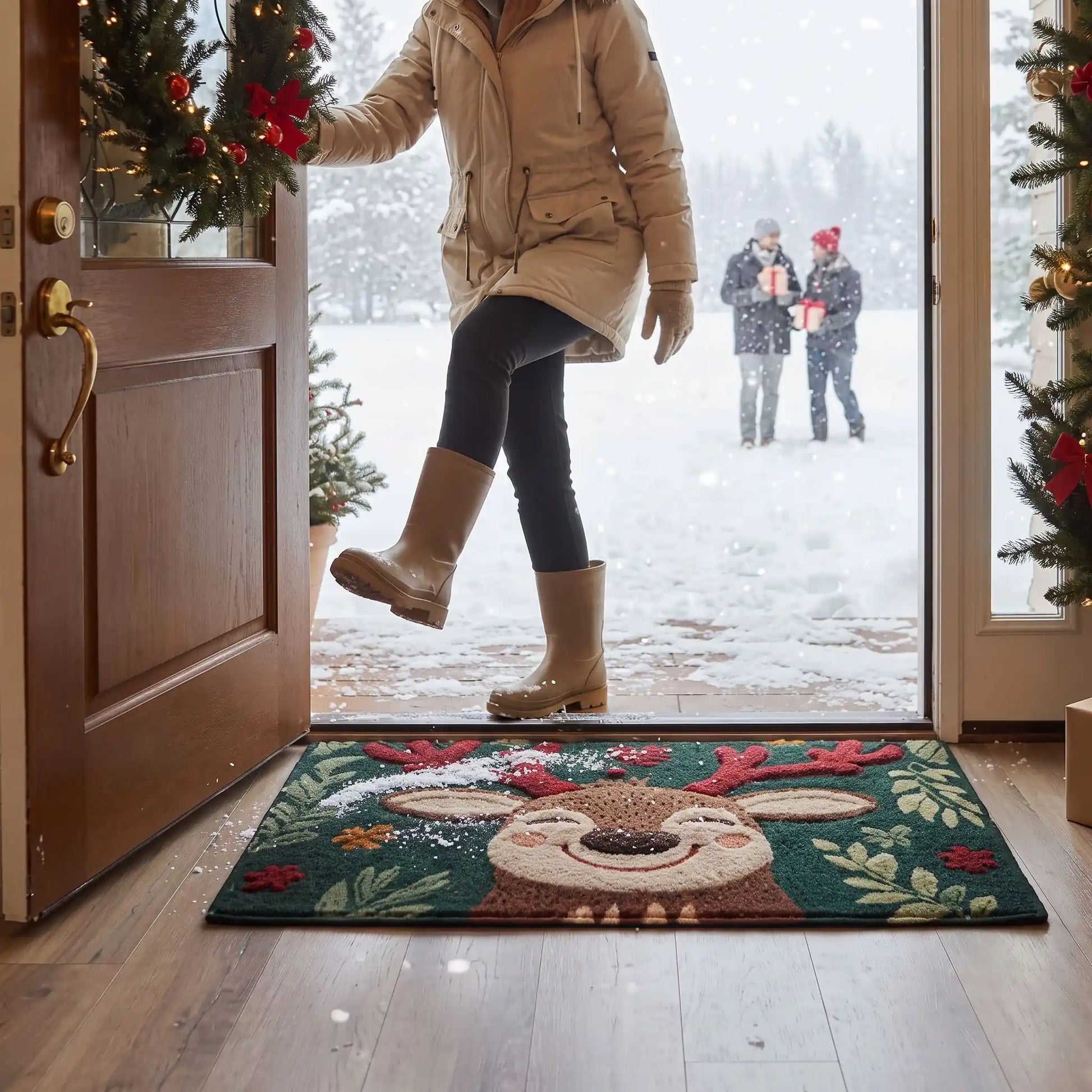 Tapis d’entrée intérieur FJELL™ reine au nez rouge esprit hivernal vue détaillée