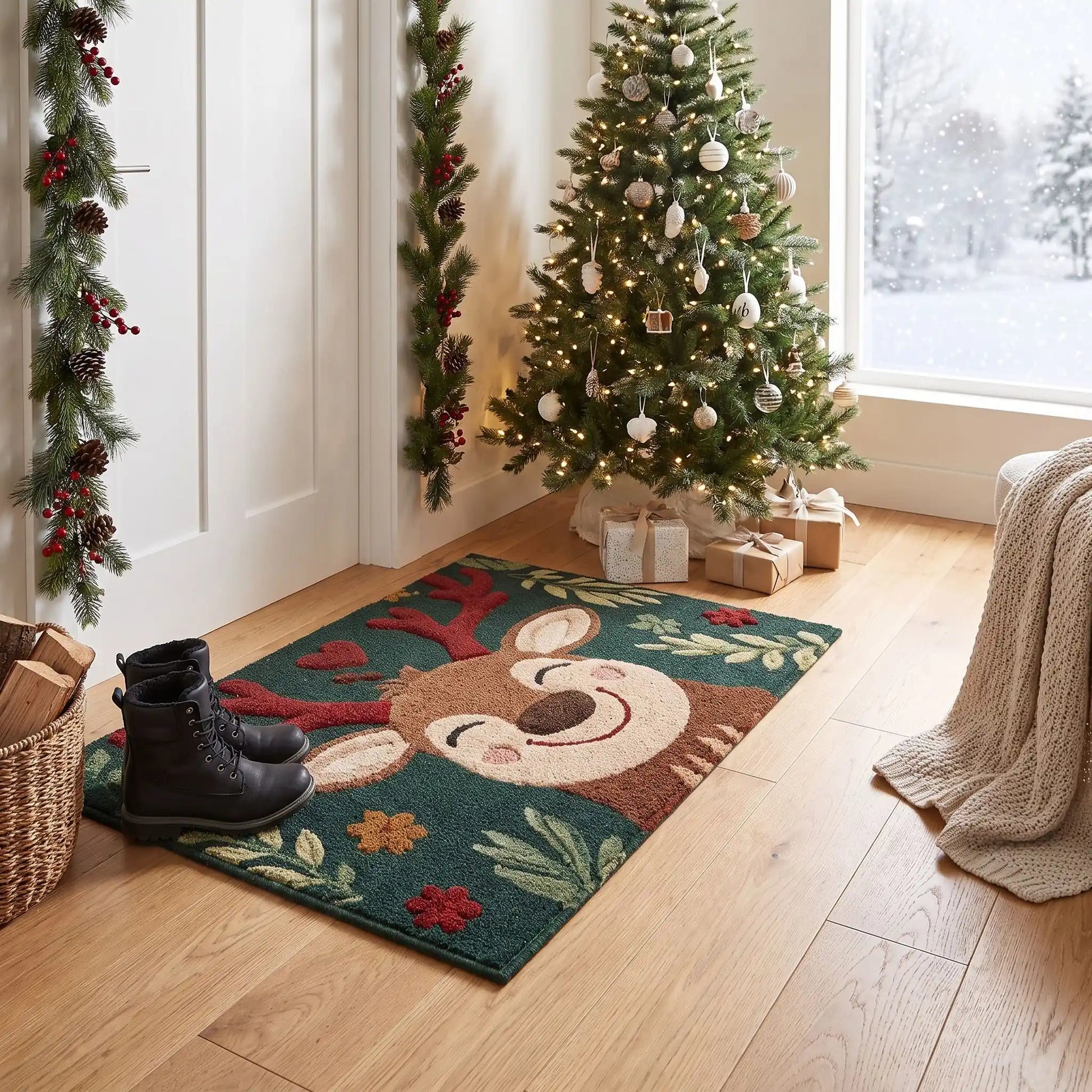 Tapis d’entrée intérieur FJELL™ reine au nez rouge esprit hivernal texture polyester