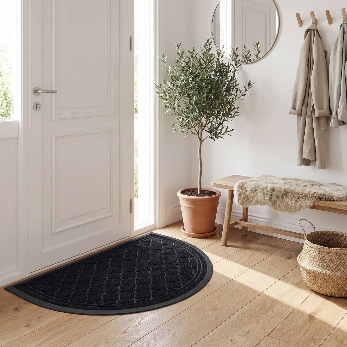 Tapis d’entrée NORDEN™ demi‑lune noir obsidienne performance technique polyester et caoutchouc