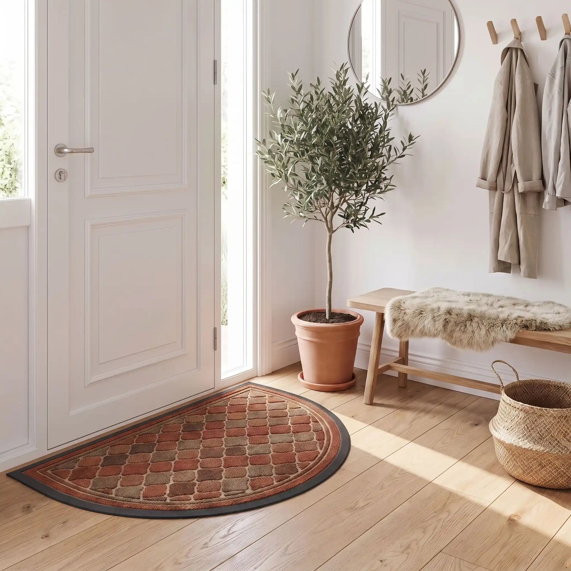 Tapis d’entrée NORDEN™ demi‑lune terre d’ombre performance technique polyester et caoutchouc