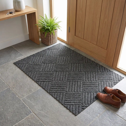 Tapis d’entrée NORDEN™ haute‑résistance gris en polyester épais et caoutchouc