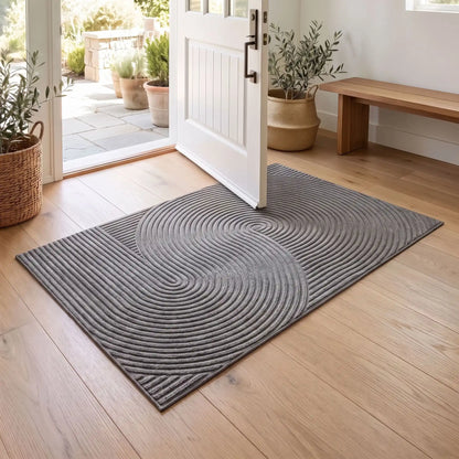 Tapis d’entrée NORDEN™ rainures 3D motif cercle haute‑résistance gris anthracite