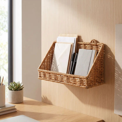 Vide‑poche mural SKOG™ en rotin tressé pour organiser bureau