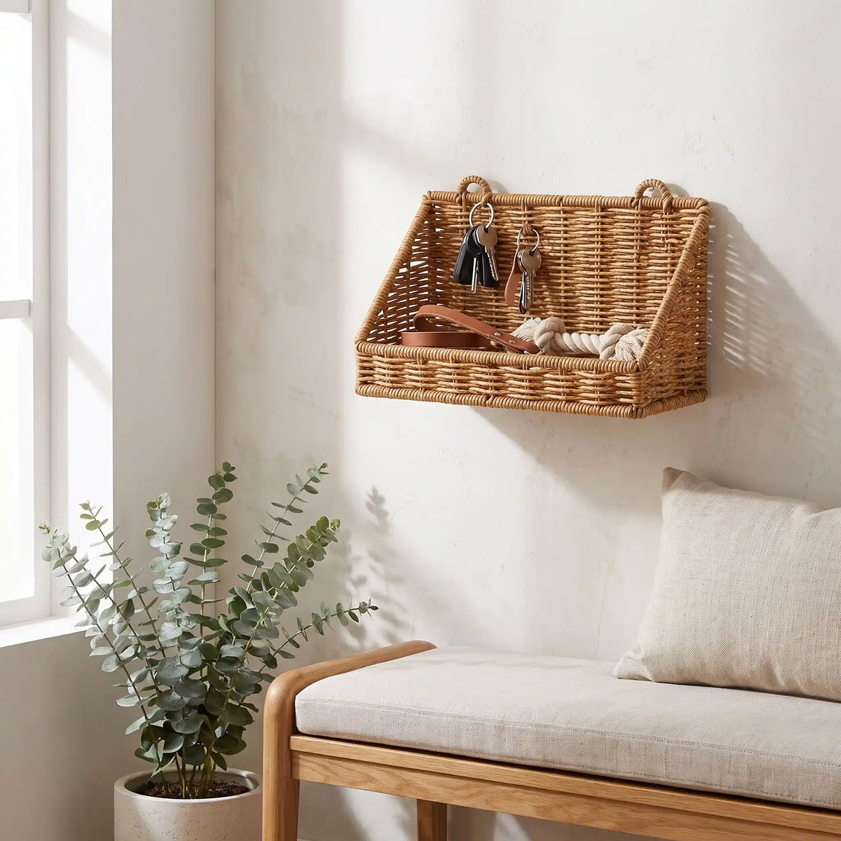 Vide‑poche mural SKOG™ rotin tressé, design naturel et apaisant