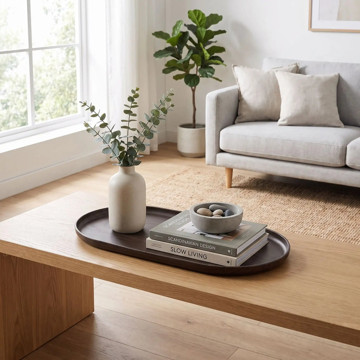 Vide‑poches SKOG™ en noyer ovale grand pour essentiels du quotidien