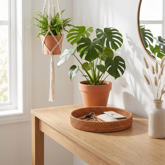 Vide‑poches SKOG™ en rotin rond tressé main pour entrée naturelle